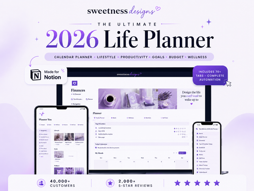 2026 Notion Template Life Planner Notion Dashboard All-in-One Notion Planner Second Brain Digital Planner Notion Finance Notion Aesthetic